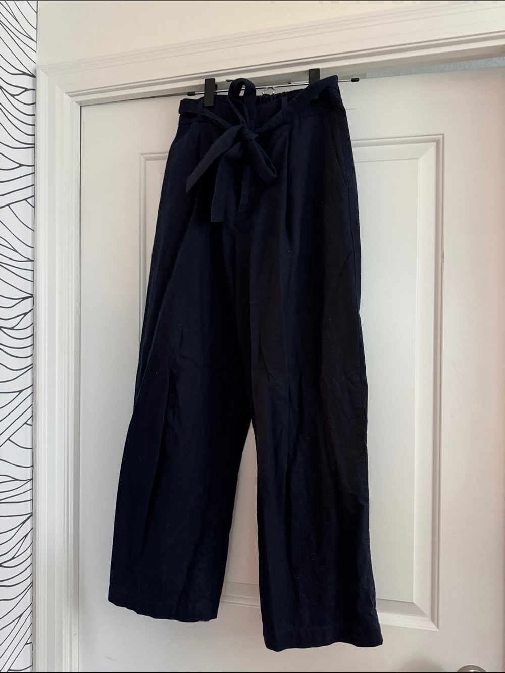 Uniqlo Blue High-Waist Wide-Leg Tie Pants